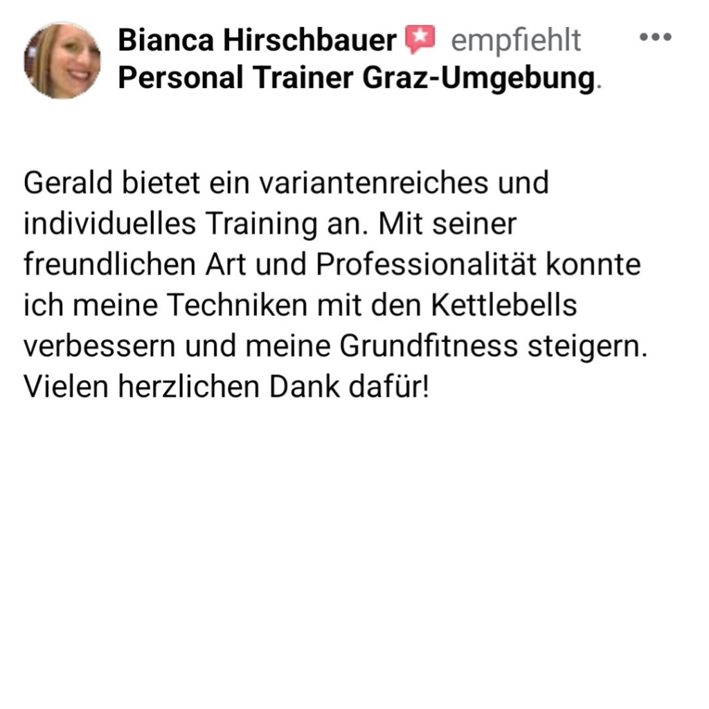 Kunden Rezension über das Personal Training mit Kettlebells