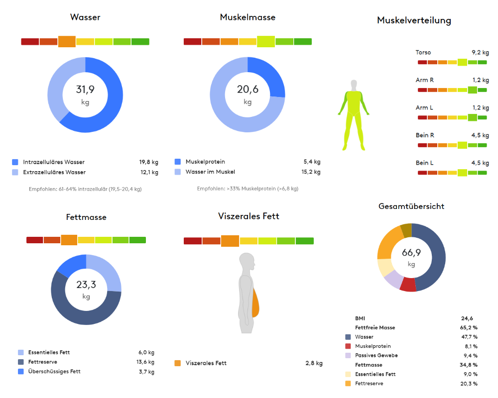 Hier sieht man die einzelnen Sektionen der BIA Messung