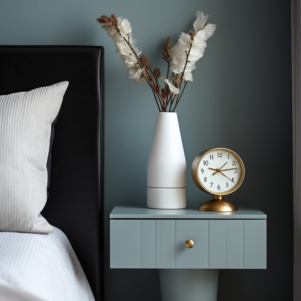 Bett mit Wecker im Hintergrund