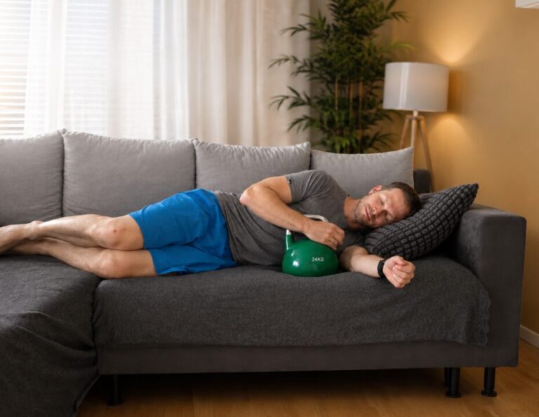Gerald Freidorfer erholt sich nach dem Training auf der Couch